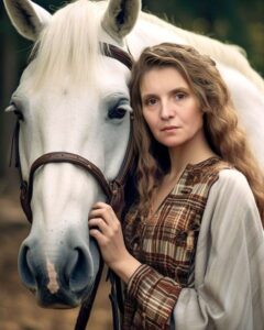 Lottie M. Hancock with white horse