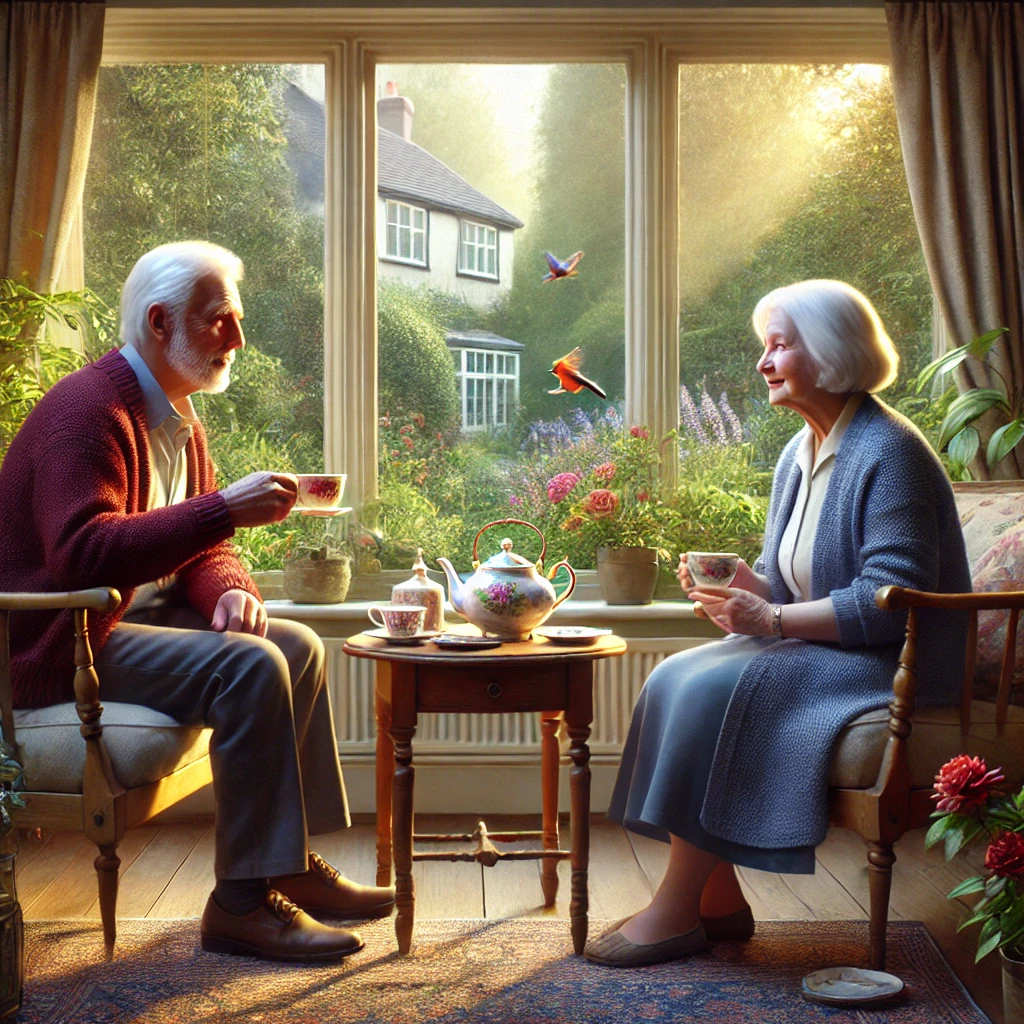 Elderly couple having tea